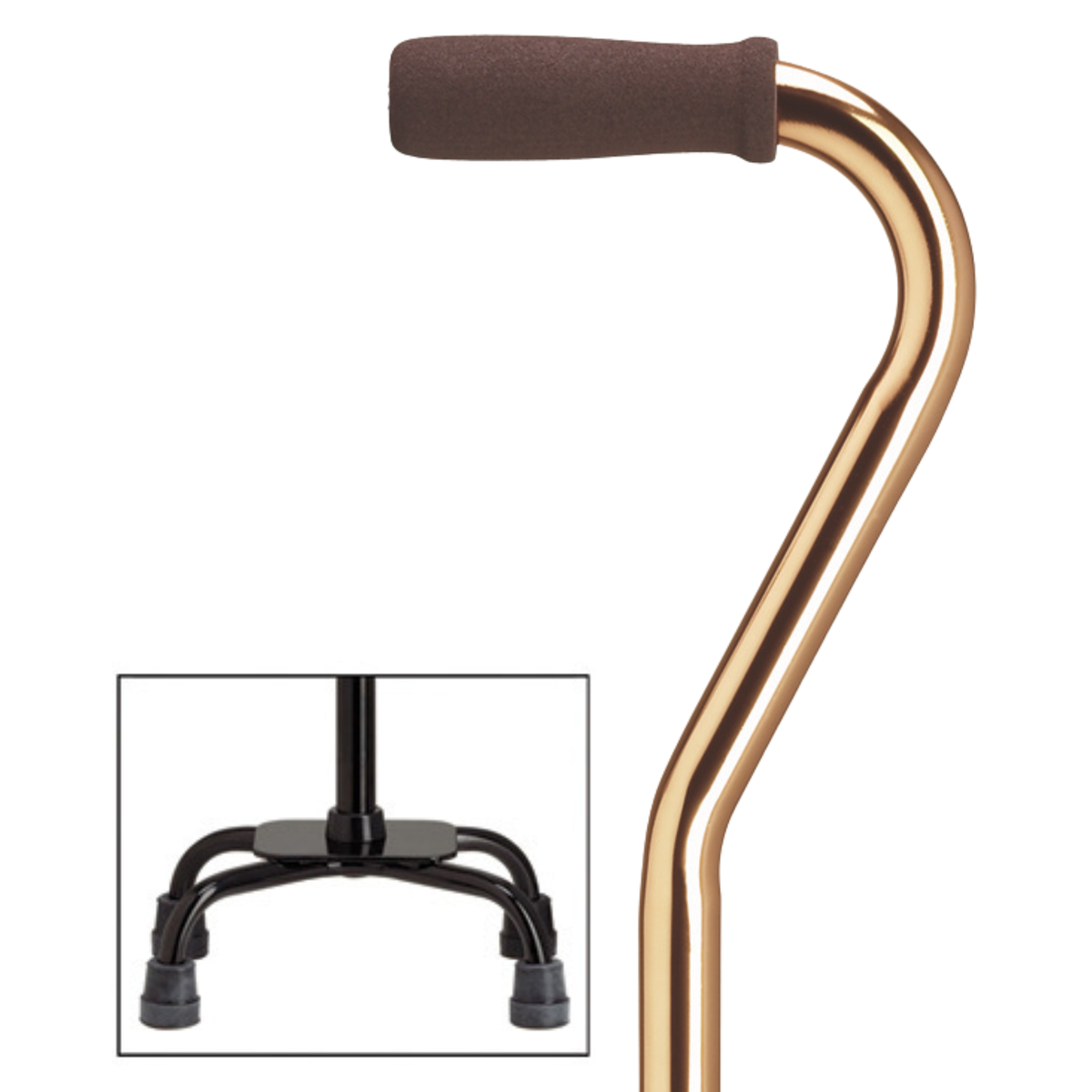 Premium Compact Quad Cane with Offset Handle, Support and Stability, Adjustable Bronze Small Quad - Tophatter Daily Deals