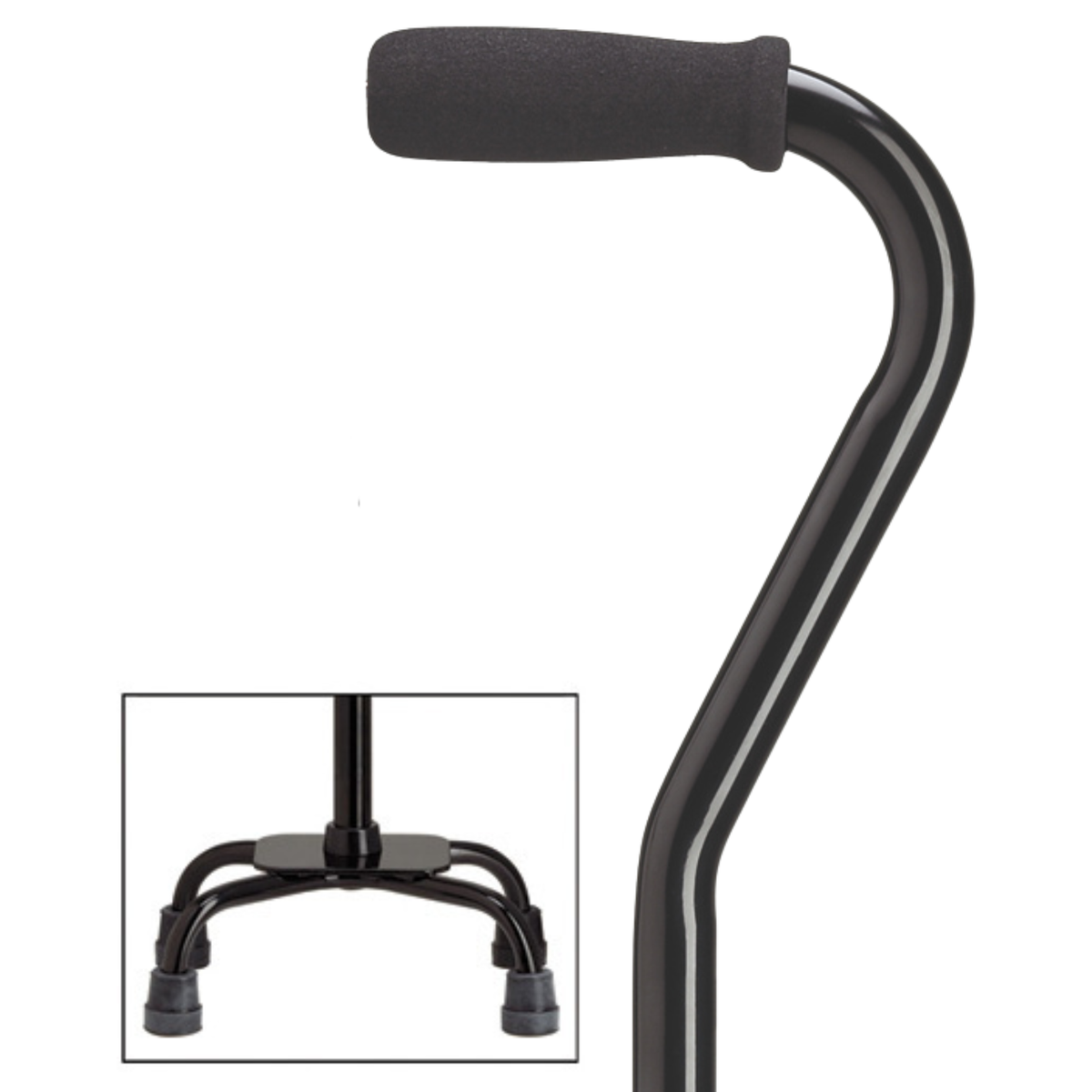 Premium Compact Quad Cane with Offset Handle, Support and Stability, Adjustable Black Small Quad - Tophatter Daily Deals
