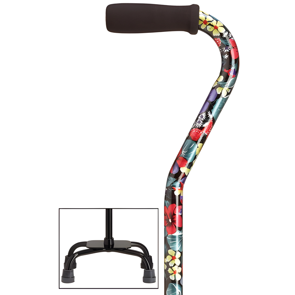 Sturdy Balance Quad Cane with Adjustable Height & Secure Grip Night Flowers Large Quad - Tophatter Daily Deals