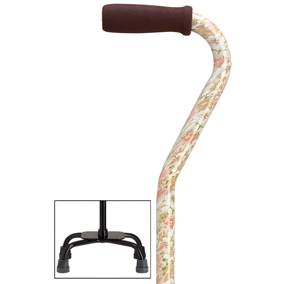 Fashion Print Offset Walking Cane with Quad Base, Adjustable & Sturdy Floral - Tophatter Daily Deals