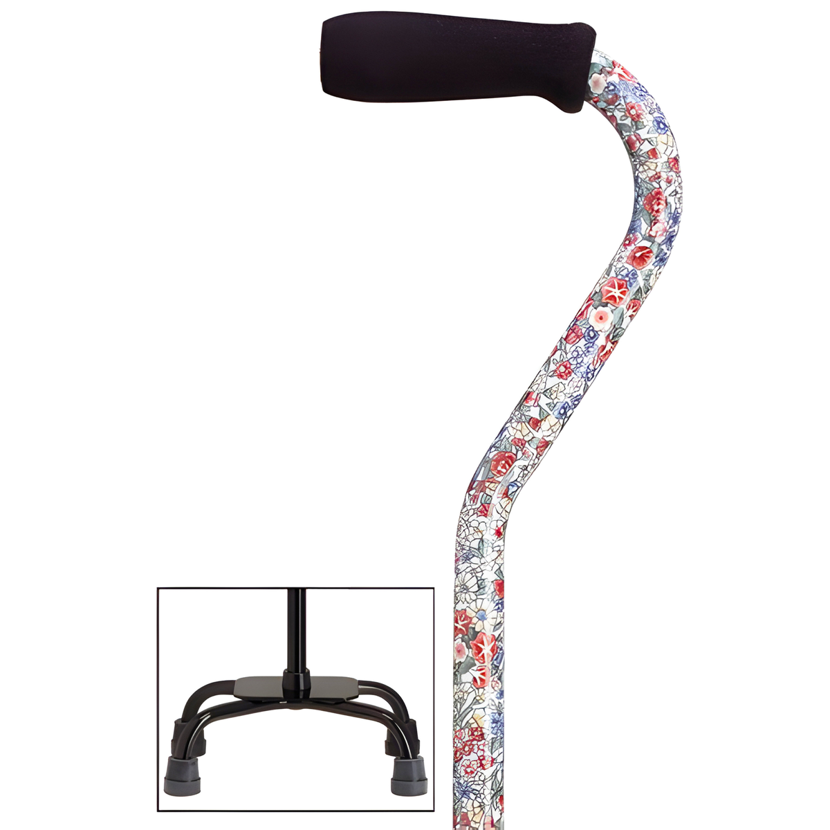 Sturdy Balance Quad Cane with Adjustable Height & Secure Grip Wildflower Large Quad - Tophatter Daily Deals