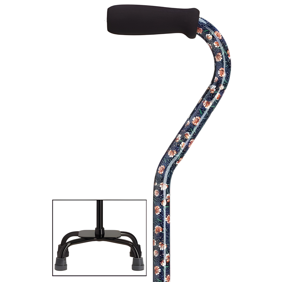 Fashion Print Offset Walking Cane with Quad Base, Adjustable & Sturdy Trumpet Vine Small Quad - Tophatter Daily Deals