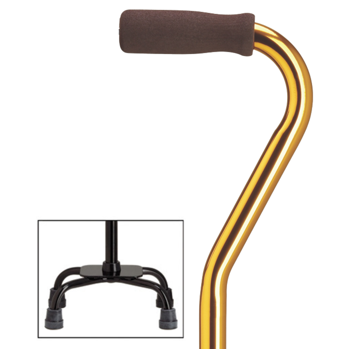 Premium Compact Quad Cane with Offset Handle, Support and Stability, Adjustable Gold Small Quad - Tophatter Daily Deals
