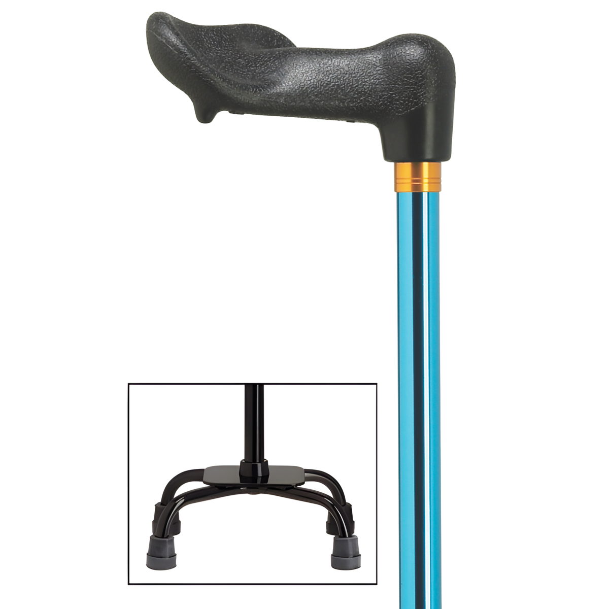 Adjustable Comfort Quad Cane with Palm Grip – 4 Colors Available Right hand blue - Tophatter Daily Deals