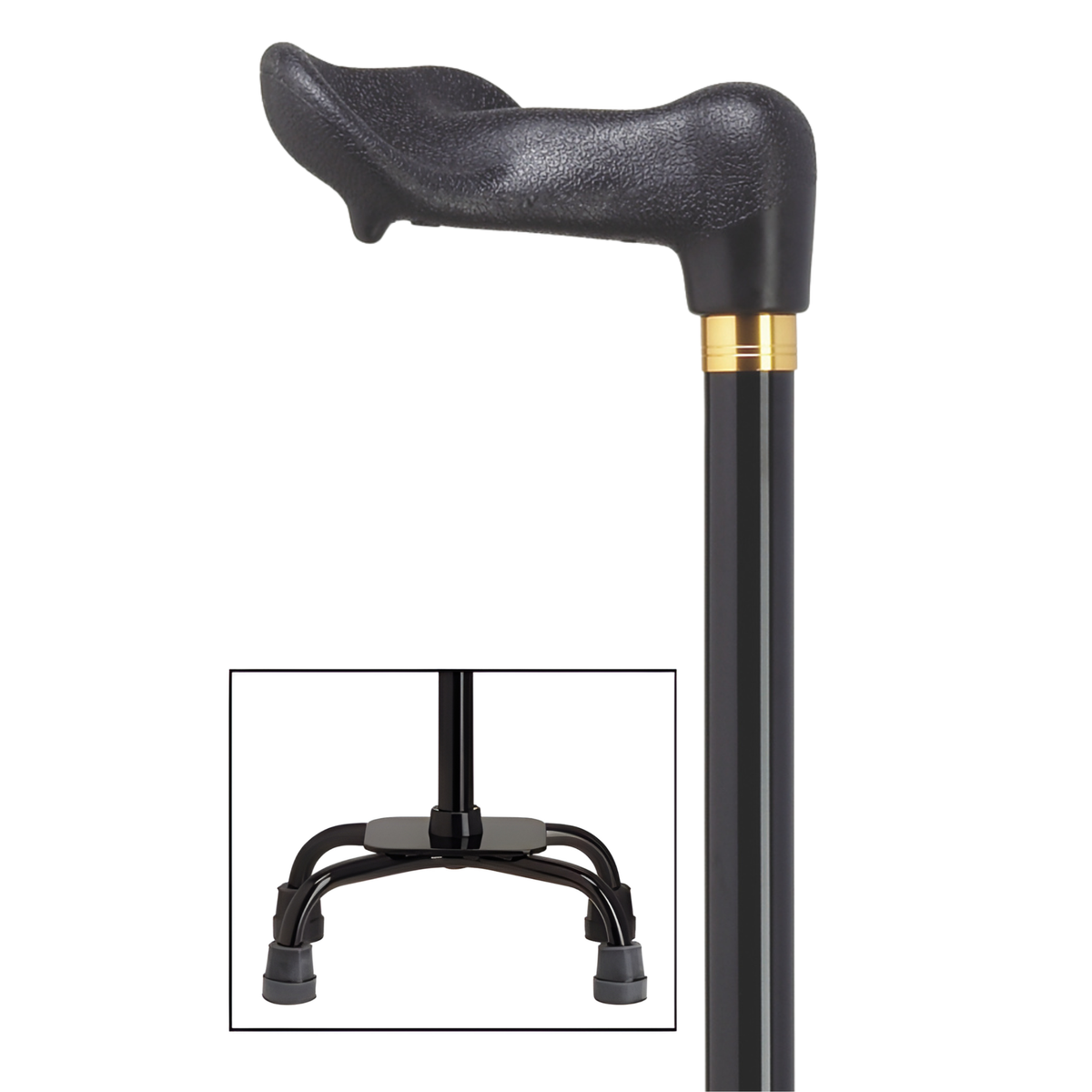 Adjustable Comfort Quad Cane with Palm Grip – 4 Colors Available Right hand black - Tophatter Daily Deals