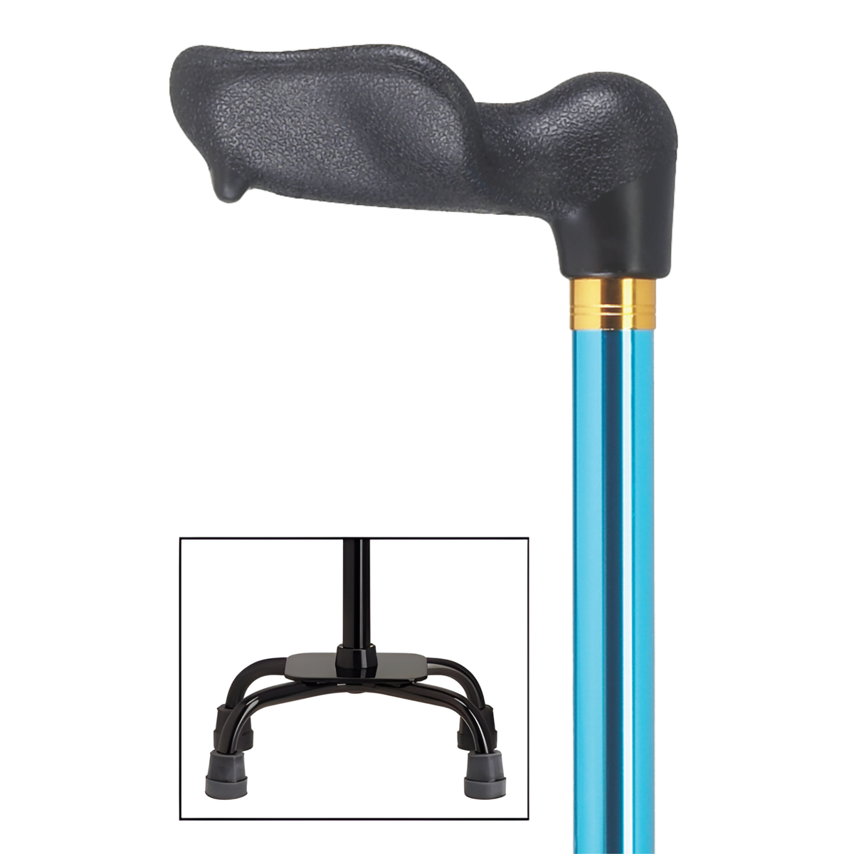 Adjustable Comfort Quad Cane with Palm Grip – 4 Colors Available Left hand blue - Tophatter Daily Deals