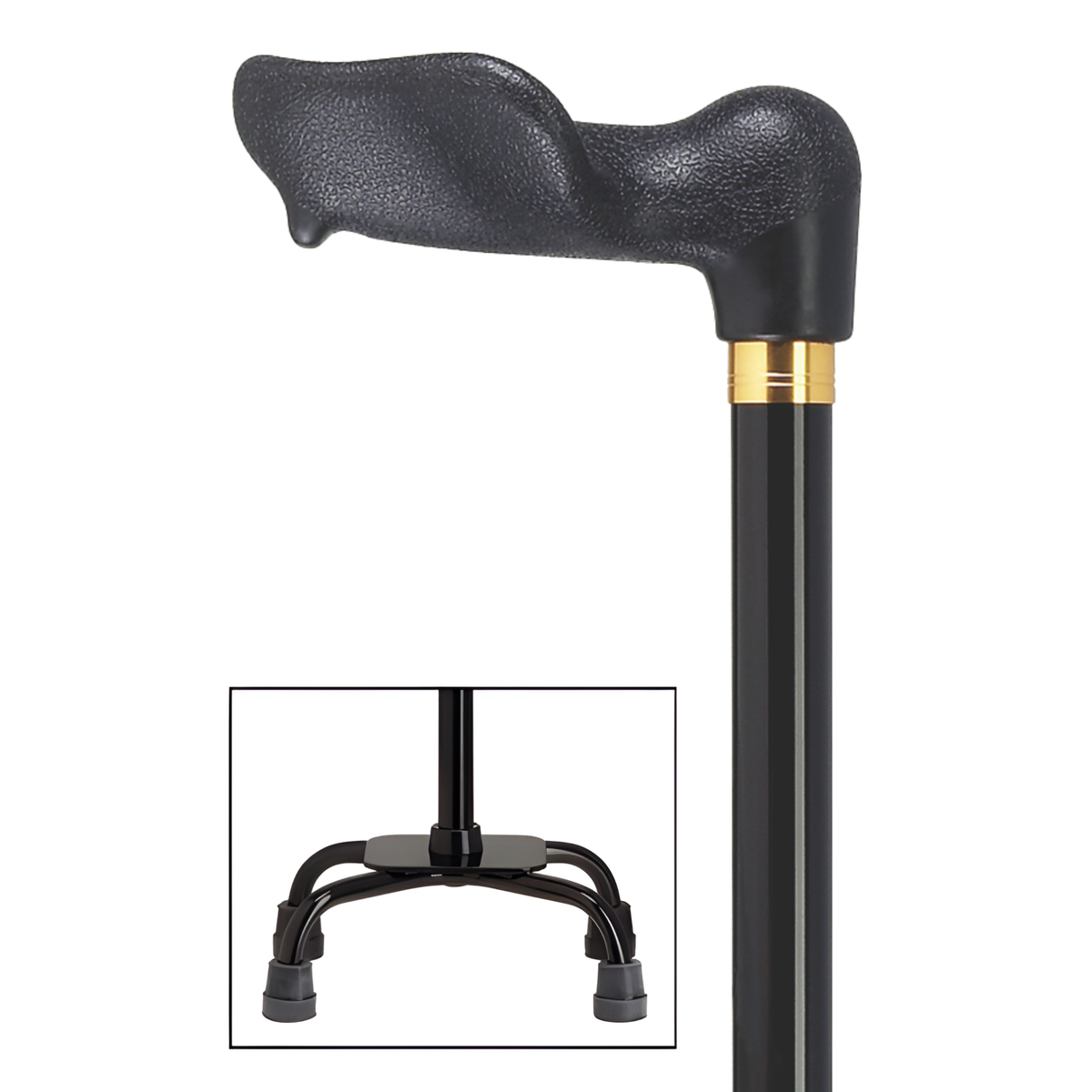 Adjustable Comfort Quad Cane with Palm Grip – 4 Colors Available Left hand black - Tophatter Daily Deals