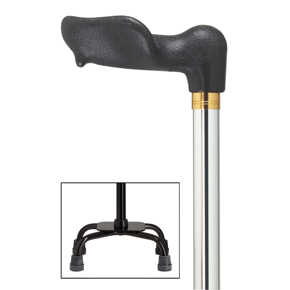 Adjustable Comfort Quad Cane with Palm Grip – 4 Colors Available Left hand silver - Tophatter Daily Deals