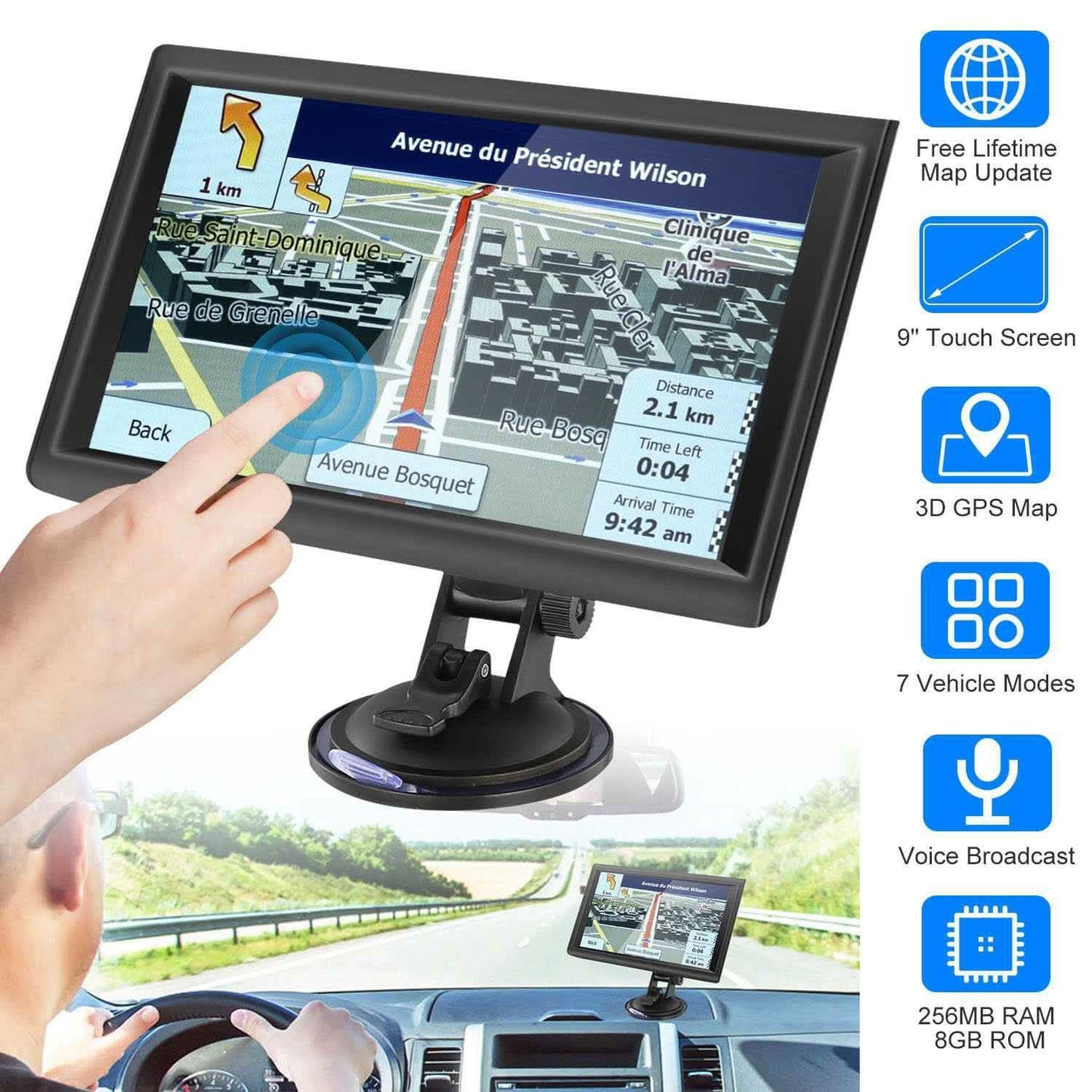 9" Car GPS Navigation - 8GB Touch Screen Vehicle Navigator Automotive - Tophatter Daily Deals