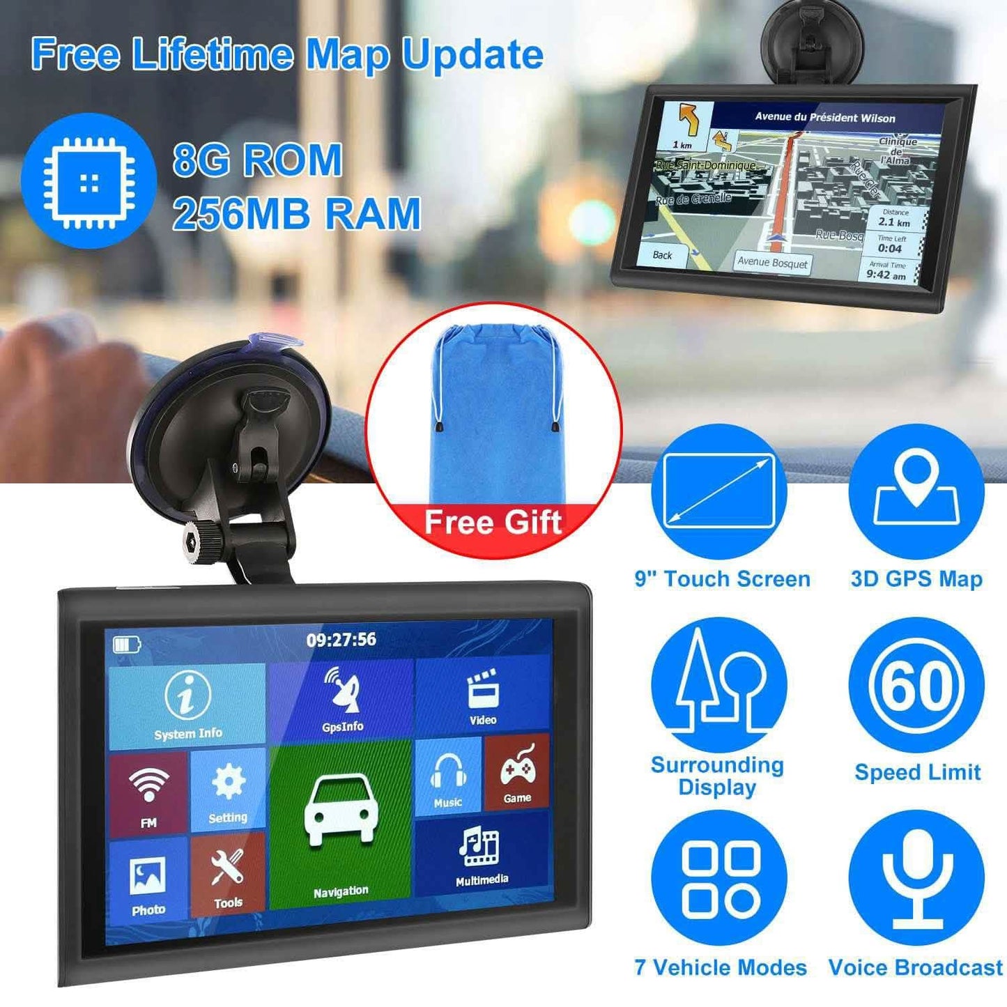 9" Car GPS Navigation - 8GB Touch Screen Vehicle Navigator Automotive - Tophatter Daily Deals