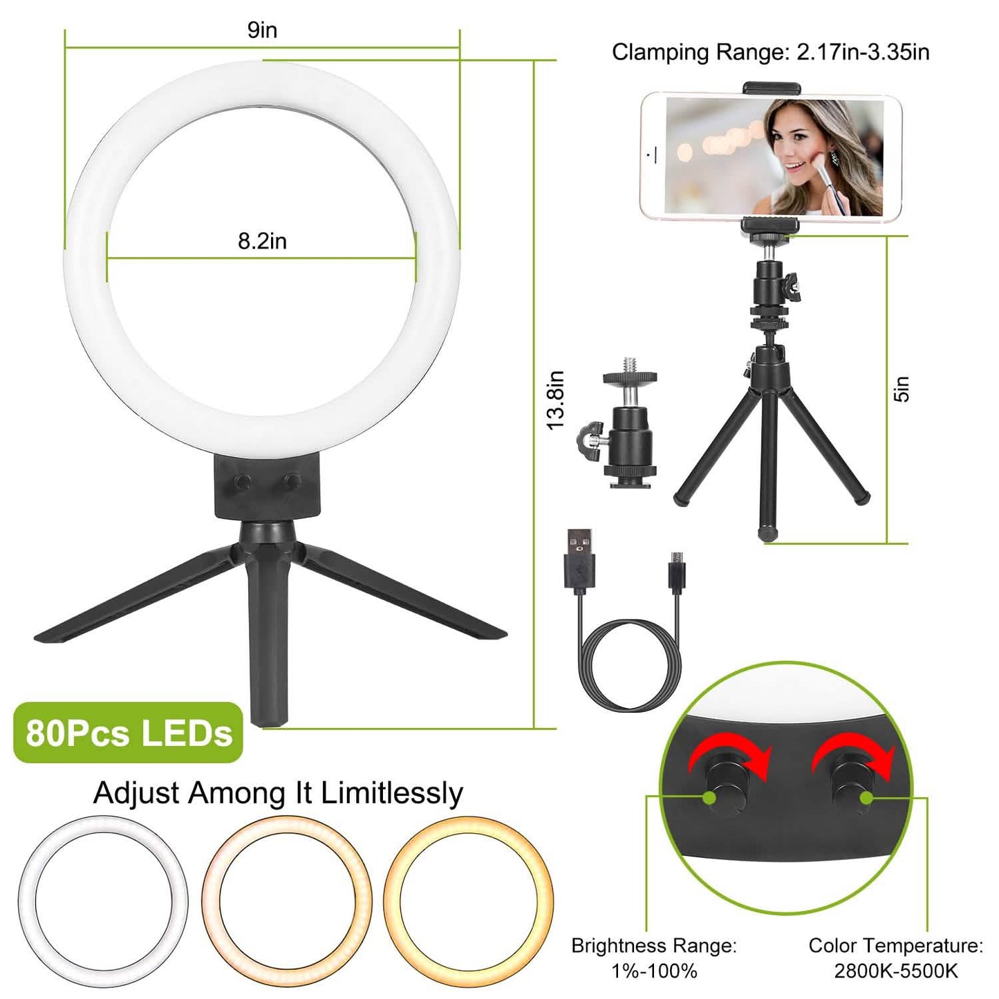 9" Dimmable LED Ring Light with Tripod Mobile Accessories - Tophatter Daily Deals