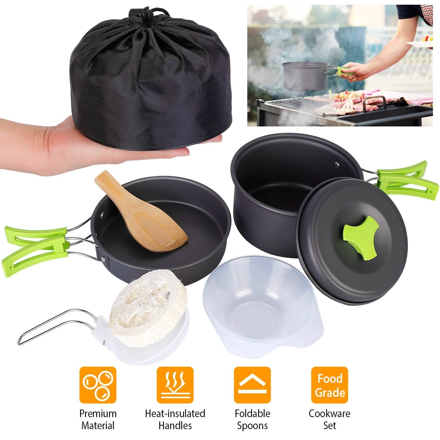 9-Piece: Camping Cookware Set Outdoor Recreation - Tophatter Daily Deals