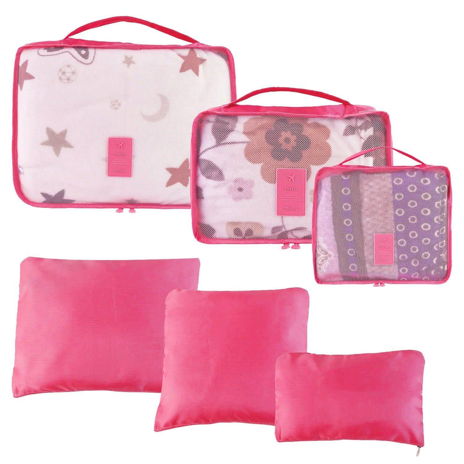 9-Piece: Clothes Storage Bags Water-Resistant Travel Luggage Organizer Hot Pink Storage & Organization - Tophatter Daily Deals