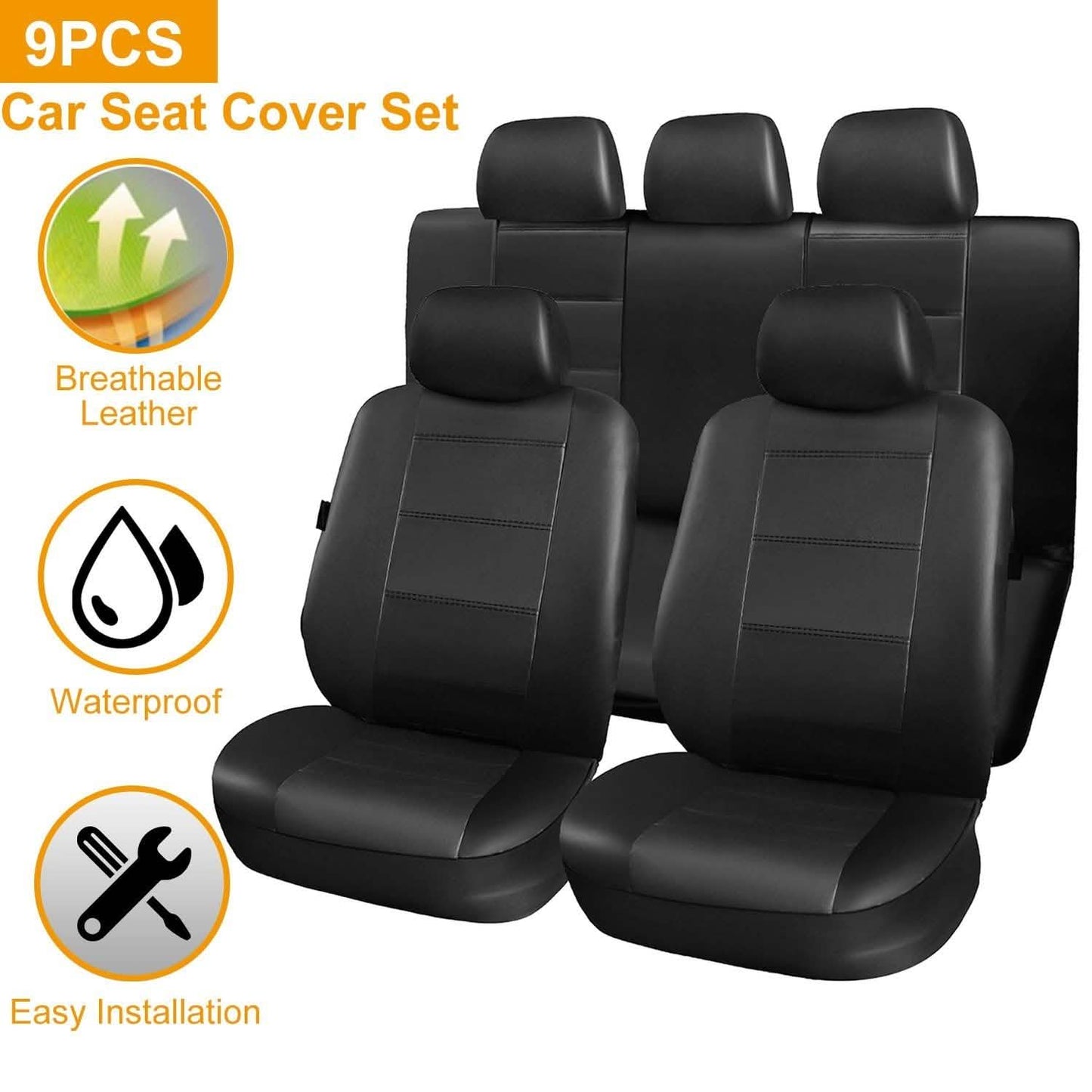 9-Piece Set: PU Leather Car Seat Cover Automotive - Tophatter Daily Deals