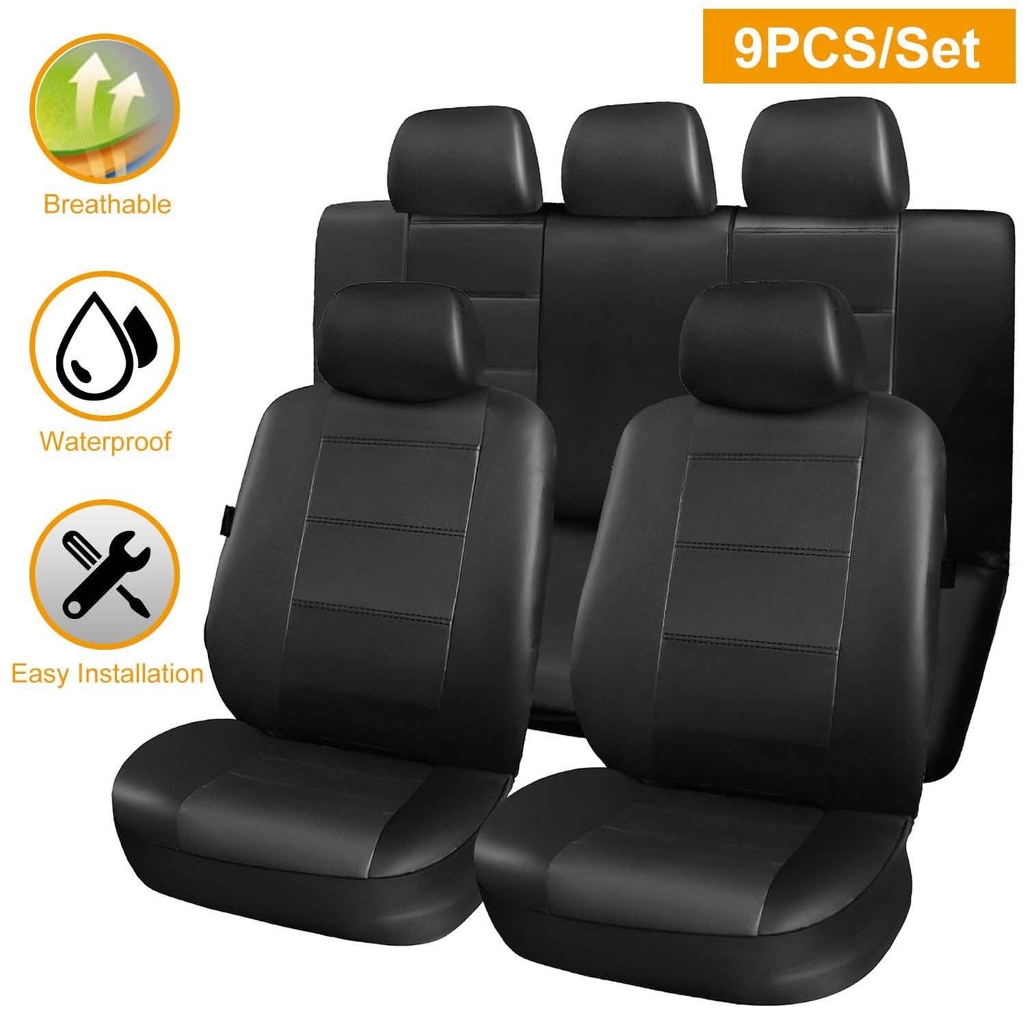 9-Piece Set: PU Leather Car Seat Cover Automotive - Tophatter Daily Deals