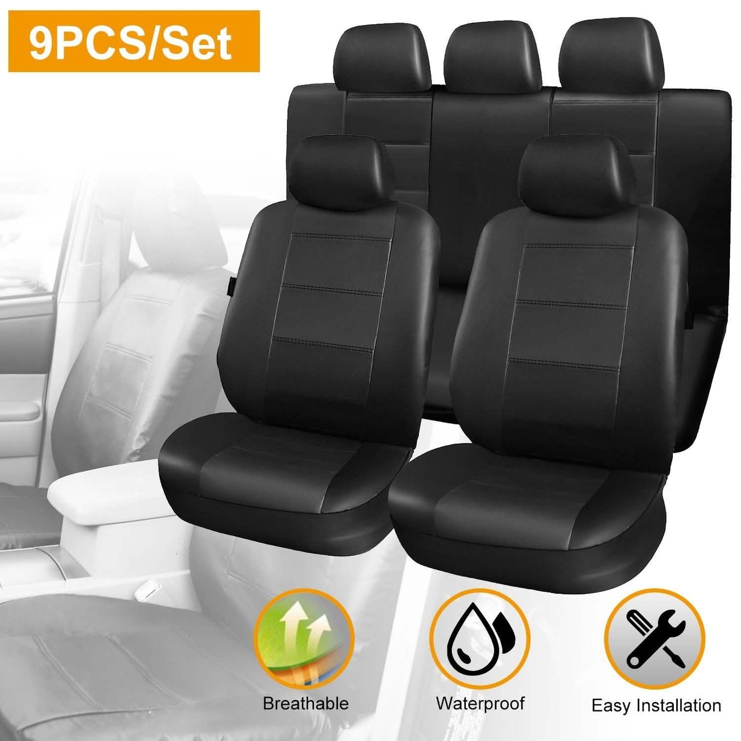 9-Piece Set: PU Leather Car Seat Cover Automotive - Tophatter Daily Deals