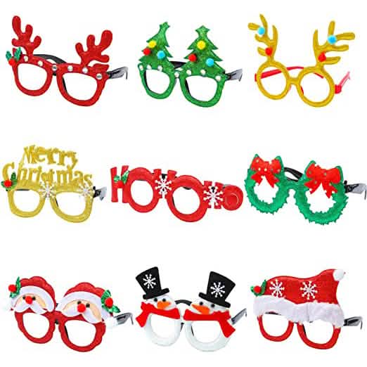 9-Pieces: Christmas Glitter Party Glasses Frame Seasonal Decor - Tophatter Daily Deals