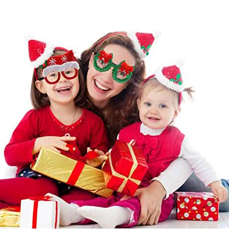 9-Pieces: Christmas Glitter Party Glasses Frame Seasonal Decor - Tophatter Daily Deals