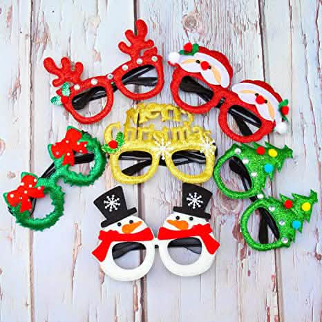 9-Pieces: Christmas Glitter Party Glasses Frame Seasonal Decor - Tophatter Daily Deals