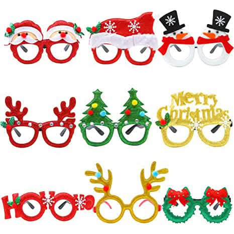 9-Pieces: Christmas Glitter Party Glasses Frame Seasonal Decor - Tophatter Daily Deals