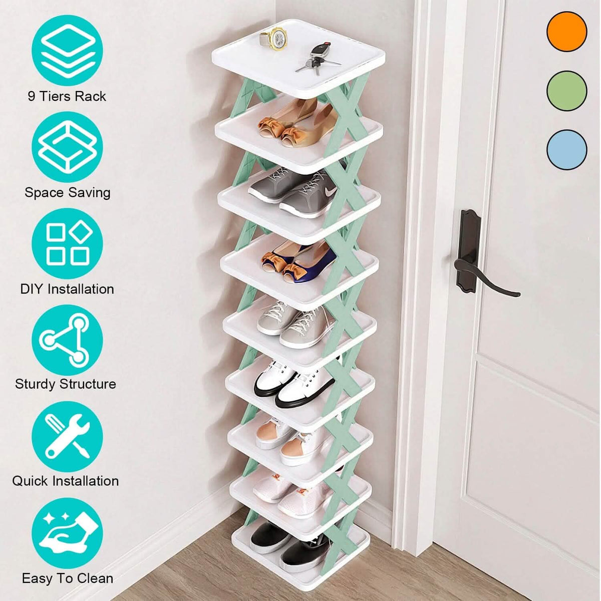 9-Tier Narrow Entryway Shoe Rack Plastic Vertical Shoe Organizer Storage & Organization - Tophatter Daily Deals