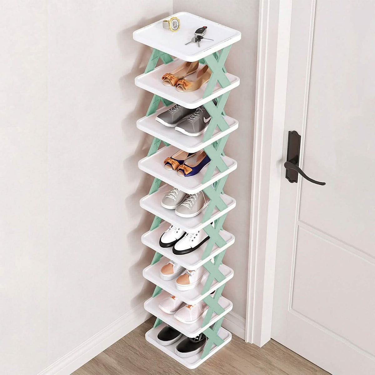 9-Tier Narrow Entryway Shoe Rack Plastic Vertical Shoe Organizer Storage & Organization - Tophatter Daily Deals