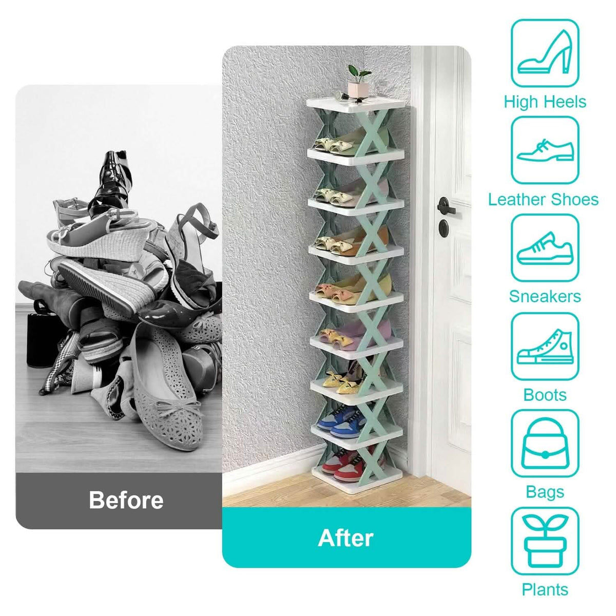 9-Tier Narrow Entryway Shoe Rack Plastic Vertical Shoe Organizer Storage & Organization - Tophatter Daily Deals