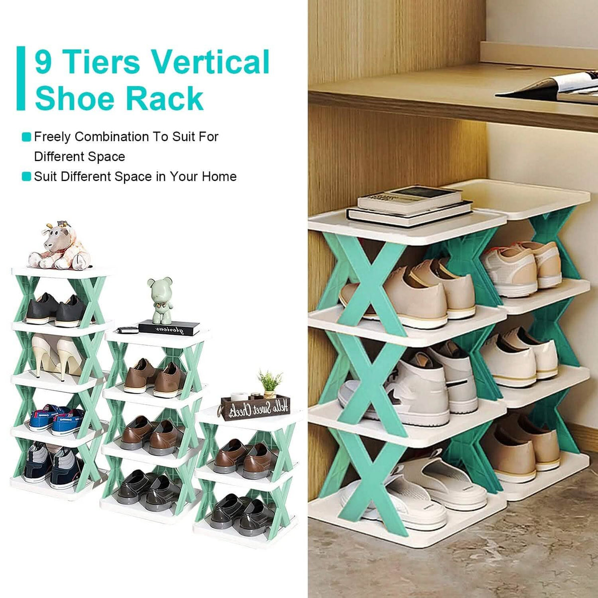 9-Tier Narrow Entryway Shoe Rack Plastic Vertical Shoe Organizer Storage & Organization - Tophatter Daily Deals