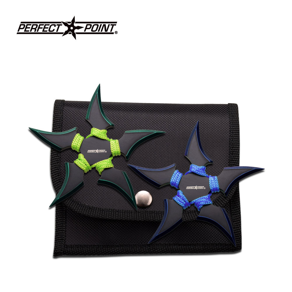 Ninja Throwing Star Set 4" Perfect Point Throwers Blue & Green 2pc Knife-Star - Tophatter Daily Deals
