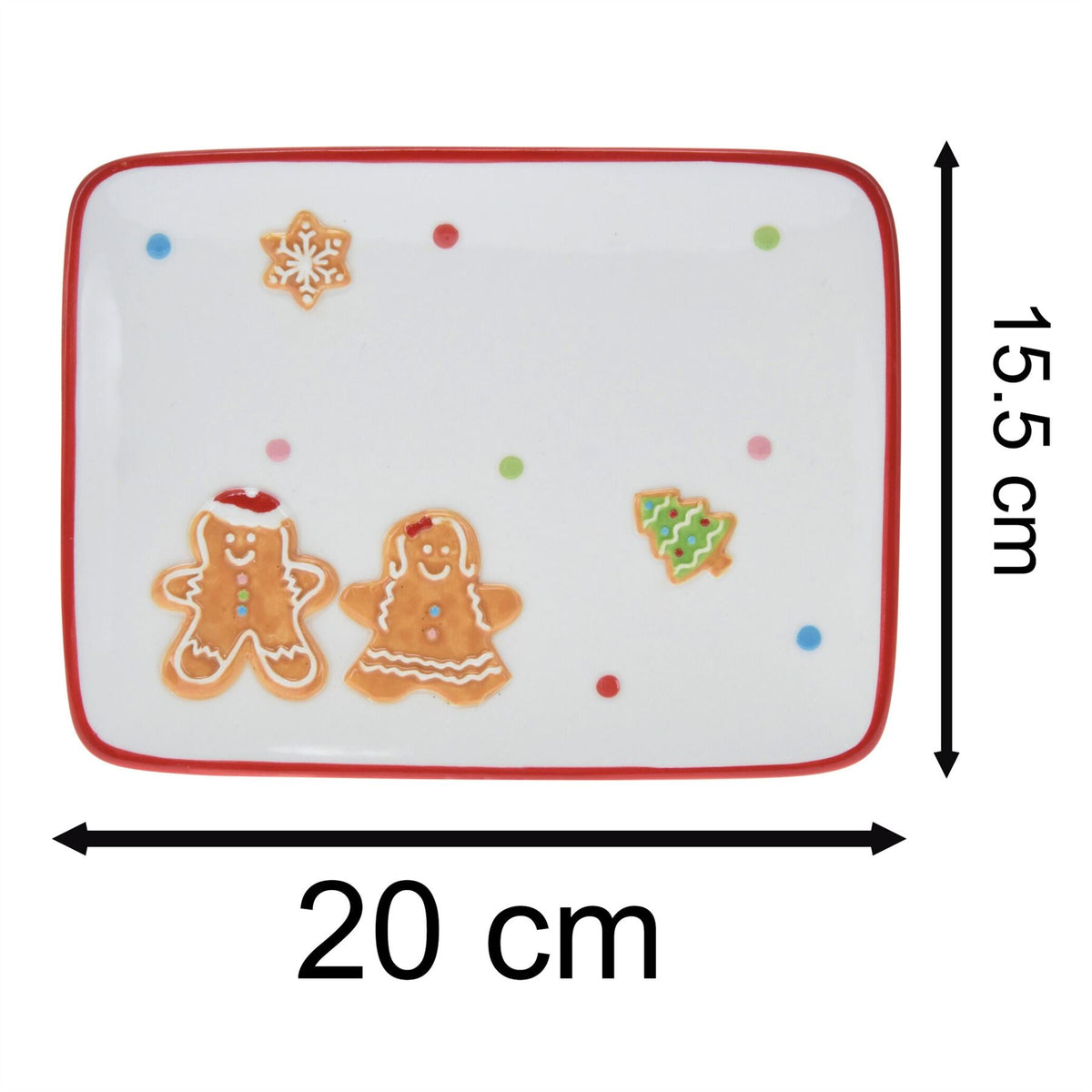 Ceramic Christmas Gingerbread Plate | Rectangle Christmas Snack Plate - 20x15cm Plate - Tophatter Daily Deals