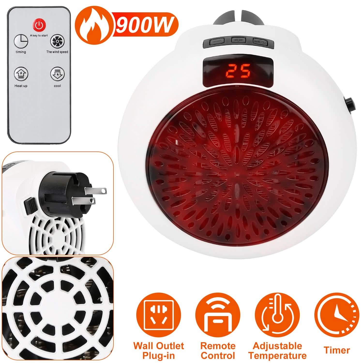 900W Portable Heater Fan with Remote Control Household Appliances - Tophatter Daily Deals