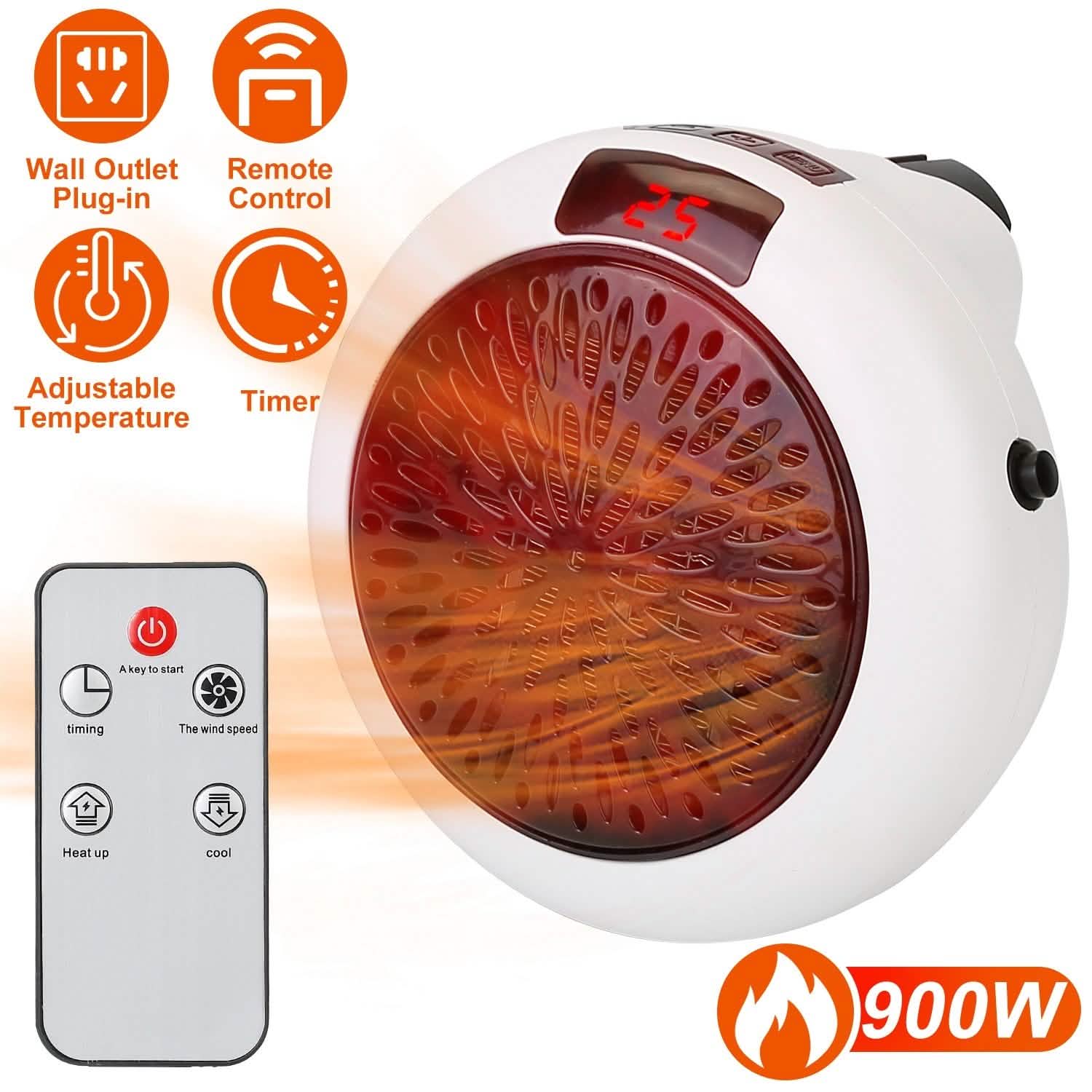 900W Portable Heater Fan with Remote Control Household Appliances - Tophatter Daily Deals
