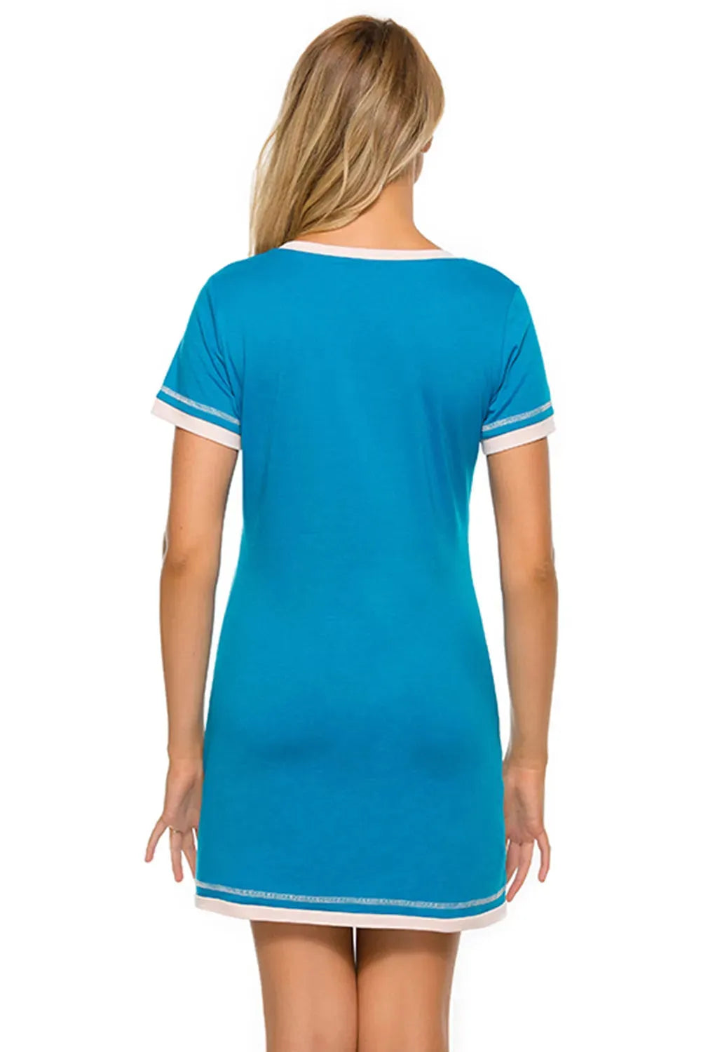 Contrast Trim Short Sleeve Lounge Dress Sleep Dresses - Tophatter Daily Deals