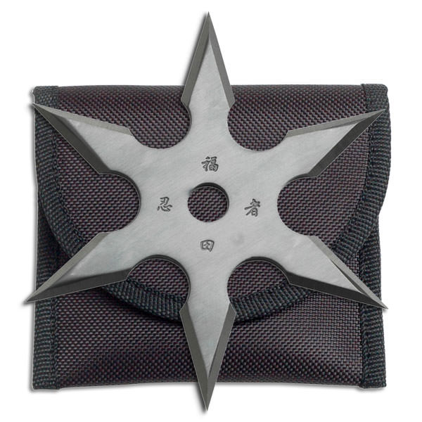 6 Point Grey Titanium Coated Throwing Star with Pouch - 4" Diameter - Tophatter's Guns'N'Weapons Store Collectible Weapons - Tophatter Daily Deals
