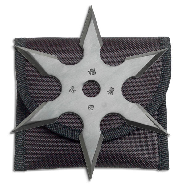 6 Point Grey Titanium Coated Throwing Star with Pouch - 4