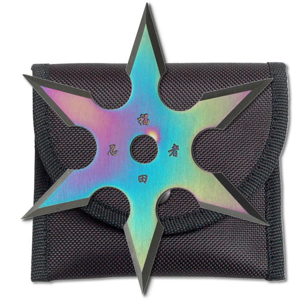 6-Point Rainbow Titanium Coated Throwing Star with Pouch - 4
