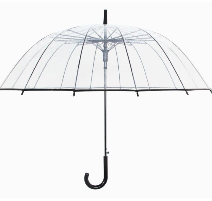 Big Long Handle 16 Rib Transparent Umbrella Black 0 - Tophatter Daily Deals
