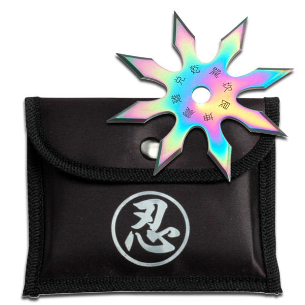 Rainbow Stainless Steel 8 Point Throwing Star With Pouch - 4" Diameter - Tophatter's Guns'N'Weapons Store Collectible Weapons - Tophatter Daily Deals