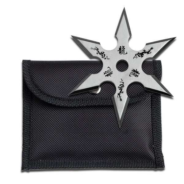 4mm Thick Silver Throwing Star Six-Point Chinese Dragon Symbol Ninja Knife - Tophatter's Inc. Weapons Store Online Collectible Weapons - Tophatter Daily Deals