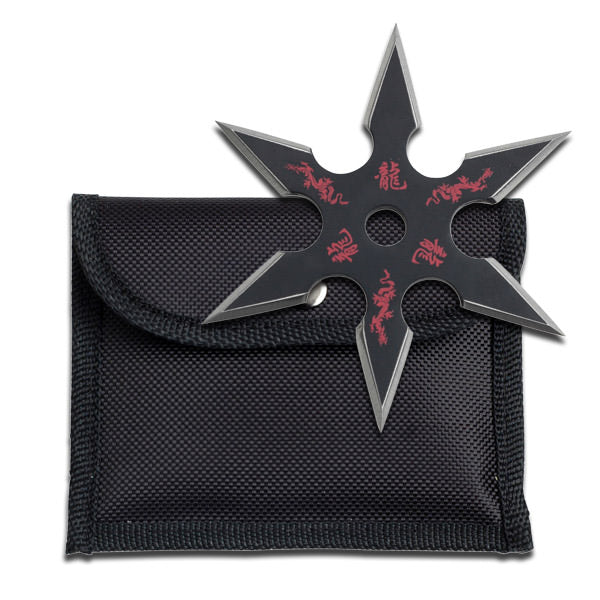 Black Stainless Steel 6 Point "Dragon" Throwing Star With Pouch - 4MM Thick Collectible Weapons - Tophatter Daily Deals