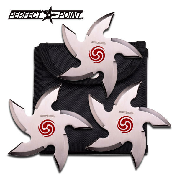 Perfect Point 4" Curved Ninja Shuriken 3 PC Throwing Star Set - Tophatter's Guns'N'Weapons Store Collectible Weapons - Tophatter Daily Deals
