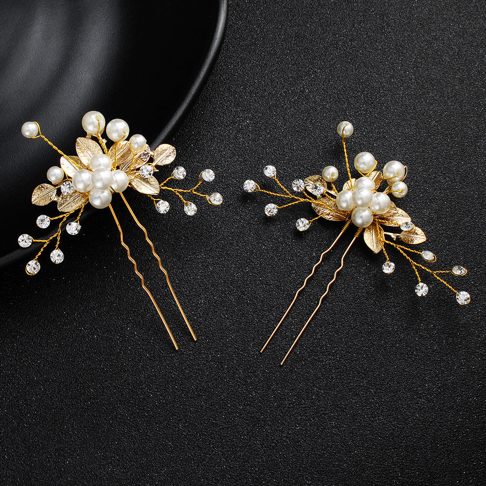 Bridal Jewelry Headdress Handmade Pearl U-shaped Head Flower Hairpin 0 - Tophatter Daily Deals