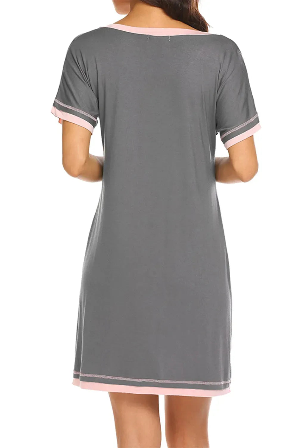 Contrast Trim Short Sleeve Lounge Dress Sleep Dresses - Tophatter Daily Deals