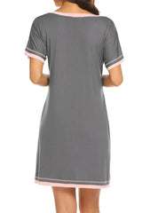 Contrast Trim Short Sleeve Lounge Dress Sleep Dresses - Tophatter Daily Deals
