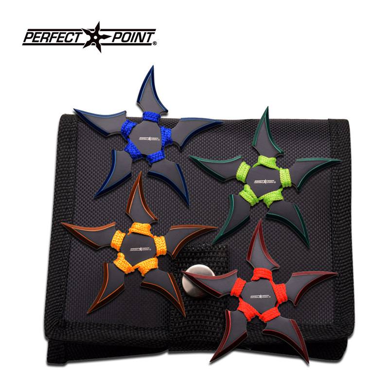 4MM Thick 4 Piece Throwing Star Set Multi-Color Paracord Set Collectible Weapons - Tophatter Daily Deals