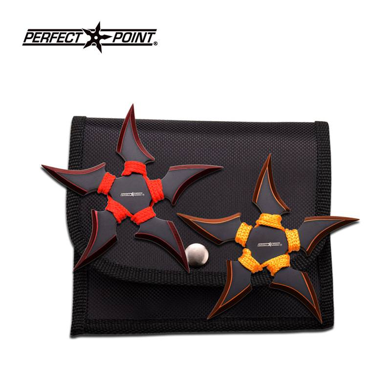 2 Pcs Two-Tone Blade Red and Yellow Paracord Throwing Stars Set - Tophatter's Guns'N'Weapons Store Collectible Weapons - Tophatter Daily Deals