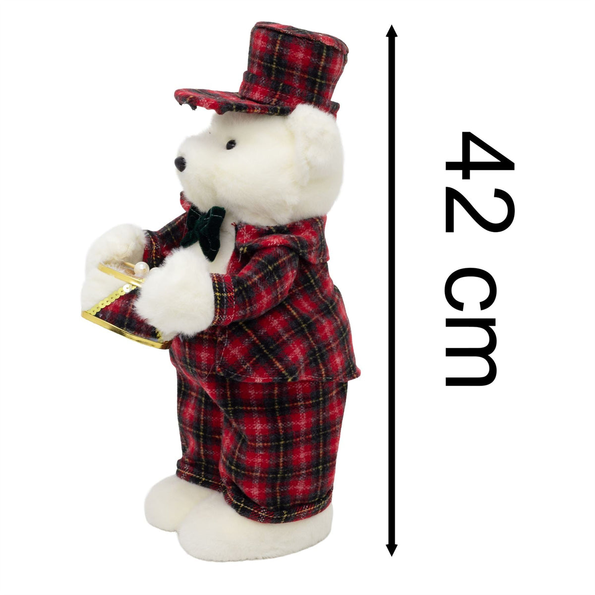 Drumming Christmas Bear Decoration | White Bear in Tartan Uniform with Drum 42cm Ornament - Tophatter Daily Deals