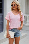 Eyelet V-Neck Short Sleeve T-Shirt Blush Pink Women's T-Shirts - Tophatter Daily Deals