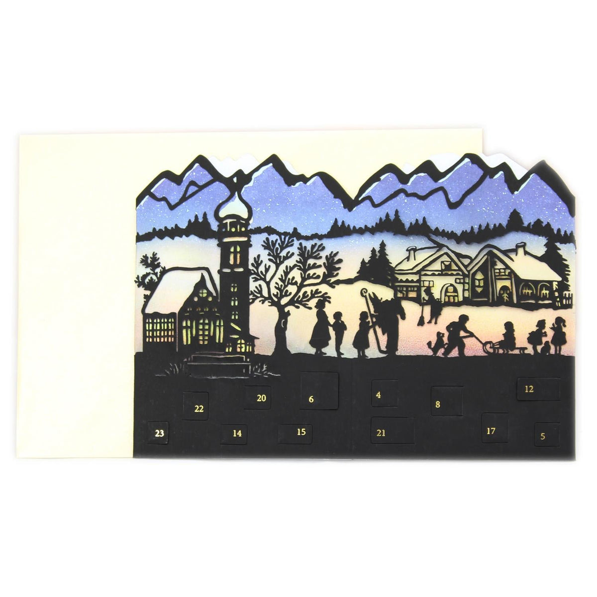 Deluxe Silhouette Mini Advent Calendar Christmas Card Tealight Lantern - Alpine Village Advent Calendar - Tophatter Daily Deals