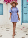 Striped Half Button Short Sleeve Midi Dress Casual Dresses - Tophatter Daily Deals